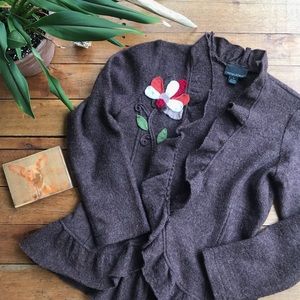 Cynthia Rowley Brown Wool Ruffle Cardigan (S)